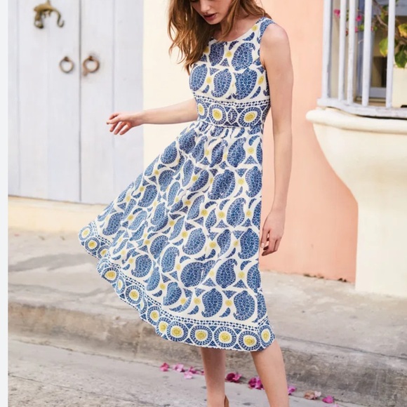 Boden Dresses & Skirts - BODEN LIZZIE COTTON PREPPY PAISLEY BLUE & YELLOW SLEEVELESS MIDI DRESS SIZE 2